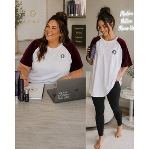 Monat Brand Merch 2X White Purple Velvet Raglan Sleeve Baseball T Logo Shirt